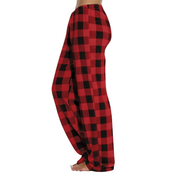 Womens Plaid Fluffy Pajama Pants 2025 Winter Warm Soft Fuzzy Flannel Fleece Pj Bottoms with Pockets Wine XL