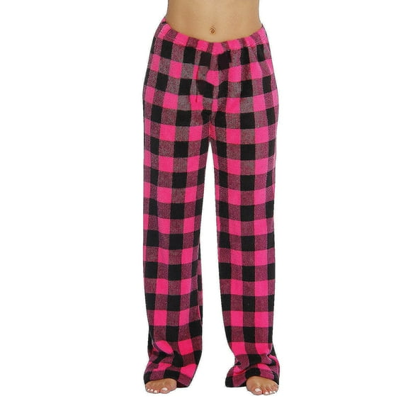 Womens Plaid Fluffy Pajama Pants Fuzzy Fleece Cozy Lounge Pants with Pockets Winter Warm Pj Bottoms Hot Pink M