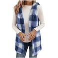 thumbnail image 1 of Womens Plaid Fuzzy Fleece Vest Hooded Sleeveless Sherpa Jacket Fall Winter Warm Fluffy Zip Up Coats Outerwear with Pockets, 1 of 5