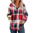 thumbnail image 1 of Womens Plaid Hoodie Pullover, Fashion Button-up V-Neck Long Sleeve Hooded Flannel Shirt with Drawstring, 1 of 5