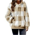 thumbnail image 1 of Womens Plaid Hoodies Sweatshirt Long Sleeve Hooded Fleece Pullover Fall Winter Fuzzy Loungewear Tops with Pocket, 1 of 5