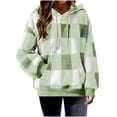thumbnail image 1 of Womens Plaid Hoodies Sweatshirt Long Sleeve Hooded Fleece Pullover Fall Winter Fuzzy Loungewear Tops with Pocket, 1 of 5