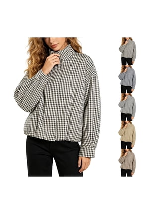 Womens Plaid Jacket Bomber Stand Collar Zip Up Coat with Pockets