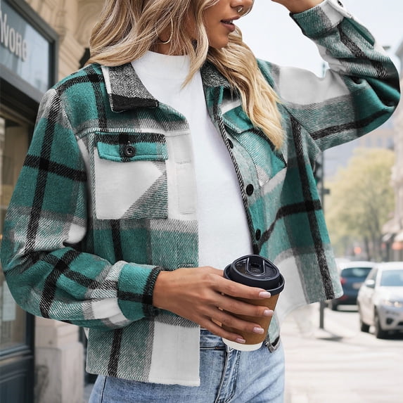 Womens Plaid Jacket Flannels for Women Cropped Shacket Jacket Fashion Plaid Button Down Shirt 2025 Fall Coat Tops