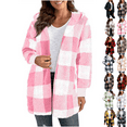 thumbnail image 1 of Womens Plaid Jacket Hot Pink New Hooded Long Sleeved Loose Cardigan Coats XL, 1 of 1