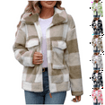 thumbnail image 1 of Womens Plaid Jacket Khaki Woman Winter Pockets Zipper Lapel Long Sleeve Blouse Coat XL, 1 of 9