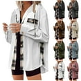 thumbnail image 1 of Womens Plaid Jacket White Fall And Winter Lattice Splice Pocket Buttons Long Sleeve Casual Hooded Outwears Jacket M, 1 of 8