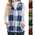 thumbnail image 1 of Womens Plaid Jackets Cardigan Vest Sale Plus Size Thickened Double-Sided Plush Patchwork Cardigans Open Front Sleeveless Stand Collar Tops Coats Blue qILAKOG Size XXL, 1 of 8