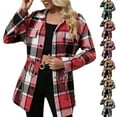 thumbnail image 1 of Womens Plaid Jackets - Flannel Jackets for Women Tie Waist Long Sleeve Plaid Collared Shirt Jackets with Pockets Snap Closure Fall Winter Coats, 1 of 9