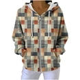 thumbnail image 1 of Womens Plaid Jackets Hooded Full Zip Drawstring Cardigan Loose Stylish Casual Ribbed Hoodie Outwear With Pockets (S, Khaki), 1 of 7
