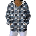 thumbnail image 1 of Womens Plaid Jackets Hooded Full Zip Drawstring Cardigan Loose Stylish Casual Ribbed Hoodie Outwear With Pockets (XL, Navy), 1 of 7