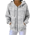 thumbnail image 1 of Womens Plaid Jackets Hooded Full Zip Drawstring Cardigan Loose Stylish Casual Ribbed Hoodie Outwear With Pockets (XXL, Gray), 1 of 7