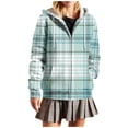 thumbnail image 1 of Womens Plaid Jackets Hooded Full Zip Drawstring Outwear Casual Loose Thermal Fall Winter Cardigan With Pockets (XXL, Light Blue), 1 of 6