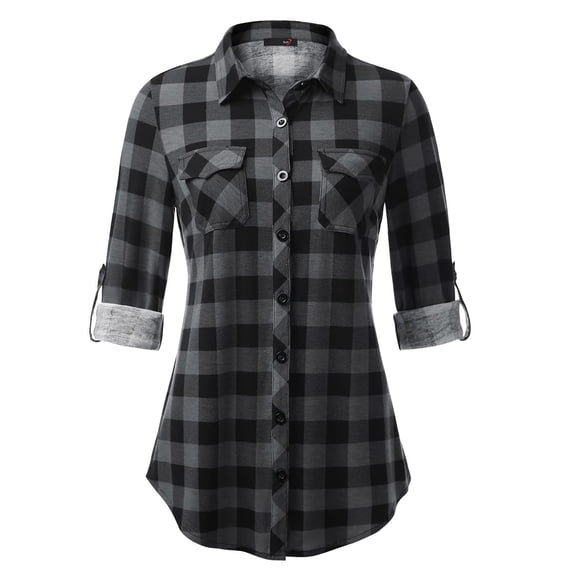 Womens Plaid Jackets Long Sleeve Button Down Tunic Shirts Loose Fit Casual Fall Winter Warm Womens Plaid Coat