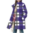thumbnail image 1 of Womens Plaid Long Coat, Fuzzy Winter Warm Plaid Coat Long Sleeve Thick Outwear Fall Winter Button Jacket Long Trench Coat with Pockets Purple 3XL, 1 of 7