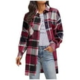 thumbnail image 1 of Womens Plaid Long Sleeve Jacket, Button Up Fall Fashion Flannel Shirt, Winter Clothing Woolen Coats, 1 of 5