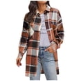 thumbnail image 1 of Womens Plaid Long Sleeve Jacket, Button Up Fall Fashion Flannel Shirt, Winter Clothing Woolen Coats, 1 of 5