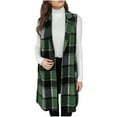 thumbnail image 1 of Womens Plaid Long Vest Jacket Sleeveless Open Front Lapel Oversized Coat Fashion Lightweight Loose Fall Winter Outerwear, 1 of 4