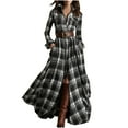 thumbnail image 1 of Womens Plaid Maxi Dress Long Sleeve V-Neck Button-Down Asymmetrica Dresses Western Cowgirl Flowy Dresses, 1 of 6