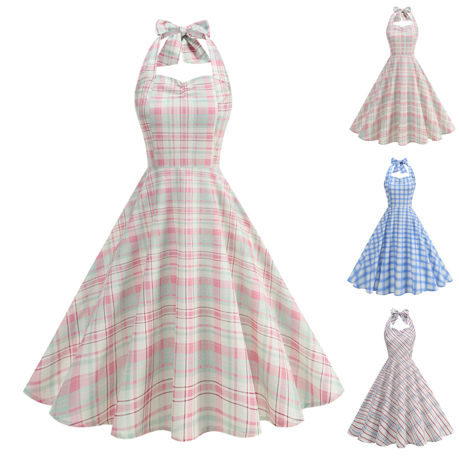 Women's Plaid Long Swing Skirt – Casual Loose A-Line Maxi, Vintage High-Waist Party Dress Skirt