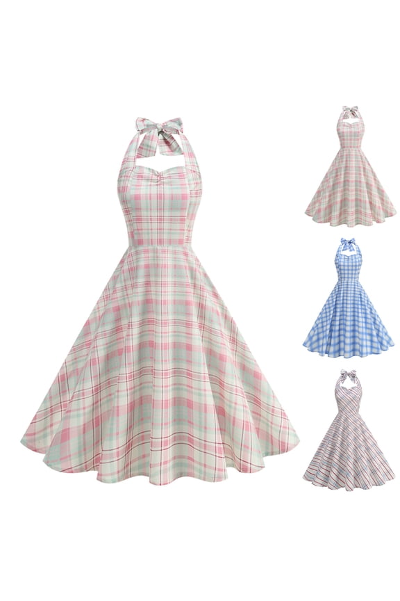 Womens Plaid Maxi Dress Tie Straps Smocked Elastic Tops Tiered Flowy Gingham Bohemian Casual Summer Sun Dresses