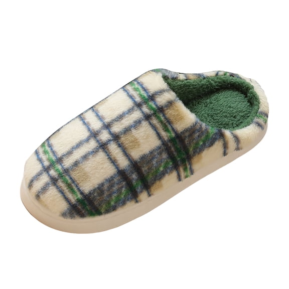 Womens Plaid Memory Foam Slippers Ladies Fuzzy Warm Slip On House Slippers Indoor Outdoor Rubber Sole Non Slip Walking Shoes Green Size 8.5-9