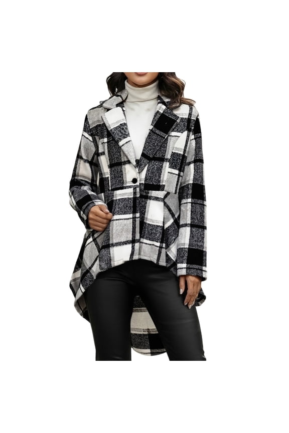 Womens Plaid Notch Collar Cardigan Sweaters Long Button Up Flannel Buffalo Plaid Shacket Color: Grey Size: XXXS