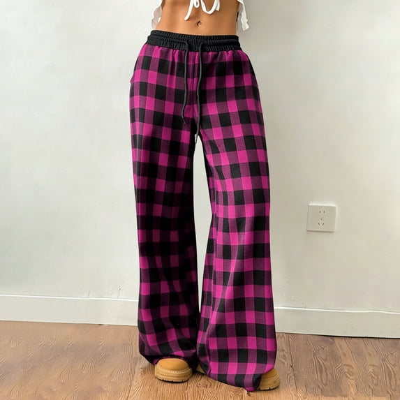 Womens Plaid Pants 2026 Pajama Pants Cute Comfy with Pockets High Waisted Striped Gingham Outfits