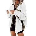thumbnail image 1 of Womens Plaid Patchwork Knitted Coat Lapel Button Outerwear with Pockets Loose Long Sleeve Casual Sweatshirt, 1 of 5