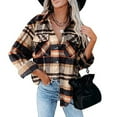 thumbnail image 1 of Womens Plaid Print Cardigan Button Autumn Coat Blouse Outwear Shirts Tops, 1 of 6