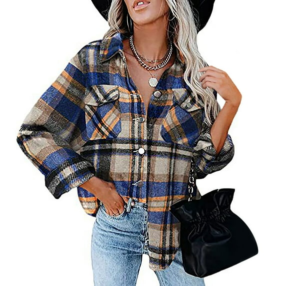 Womens Plaid Print Cardigan Button Autumn Coat Blouse Outwear Shirts Tops