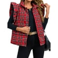 thumbnail image 1 of Womens Plaid Puffer Vests Ruffle Sleeveless Lightweight Quilted Vest Fall Winter Padded Gilets Coats, 1 of 7