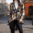 thumbnail image 1 of Womens Plaid Ruffled Hem Shacket Jacket Button Open Front Lapel Long Sleeve Trench Coat Fall Winter Outfits New Women's Casual Jackets Khaki L, 1 of 9