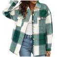 thumbnail image 1 of Womens Plaid Shacket Button Down Long Sleeve Lapel Shirt Jacket Oversized Lightweight Fashion Casual Shirts with Pockets, 1 of 3