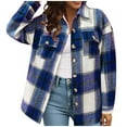 thumbnail image 1 of Womens Plaid Shacket Button Down Long Sleeve Lapel Shirt Jacket Oversized Lightweight Fashion Casual Shirts with Pockets, 1 of 3