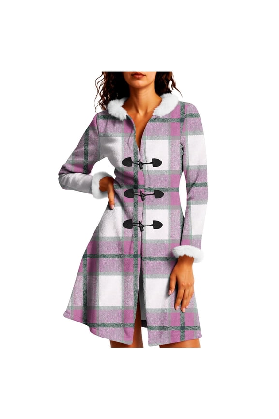 Womens Plaid Shacket Jacket Fleece Lined Sherpa Flannel Hooded Winter Fall Checked Jackets Long Sleeve Button Up Flannel Shirt Winter Clothing Woolen Coats