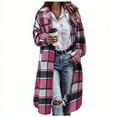 thumbnail image 1 of Womens Plaid Shacket Jacket Long Corduroy Shirt Casual Lapel Button Down Flannel Trench Coats, 1 of 5