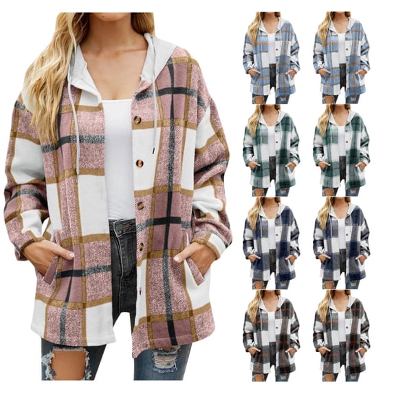 Womens Plaid Shacket Jacket Long Corduroy Shirt Long Sleeve Button Down Shirts Casual Lapel Button Down Fall Coats Fashion Thick Winter Jackets Flannel Trench Coats