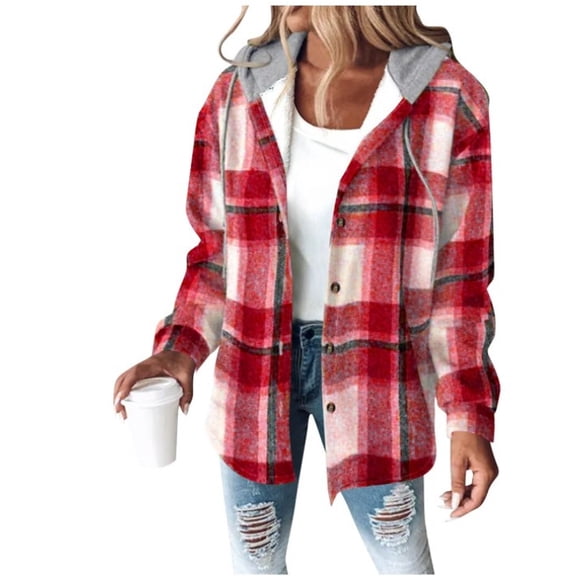 Womens Plaid Shacket Jacket Long Corduroy Shirt Long Sleeve Button Down Shirts Casual Lapel Button Down Fall Coats Fashion Thick Winter Jackets Flannel Trench Coats