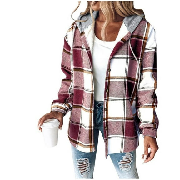 Womens Plaid Shacket Jacket Long Corduroy Shirt Long Sleeve Button Down Shirts Casual Lapel Button Down Fall Coats Fashion Thick Winter Jackets Flannel Trench Coats