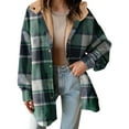 thumbnail image 1 of Womens Plaid Shacket Jacket Long Sleeve Button Down Fleece Hooded Jackets Lightweight Fall Winter Warm Coat Outerwear, 1 of 6