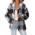 thumbnail image 1 of Womens Plaid Shacket Jacket Long Sleeve Button Down Fleece Hooded Jackets Warm Coat Women Plaid Shirts, 1 of 7