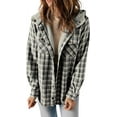 thumbnail image 1 of Womens Plaid Shacket Jacket Long Sleeve Button Down Fleece Hooded Jackets Warm Coat, 1 of 6