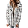thumbnail image 1 of Womens Plaid Shacket Jacket Long Sleeve Button Down Fleece Lined Hooded Jackets Winter Warm Coat with Pockets, 1 of 8