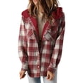 thumbnail image 1 of Womens Plaid Shacket Jacket Long Sleeve Button Down Fleece Lined Hooded Jackets Winter Warm Coat with Pockets, 1 of 8