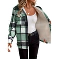 thumbnail image 1 of Womens Plaid Shacket Jacket Long Sleeve Fleece Hooded Jackets Fall Winter Warm Coat Green XXL, 1 of 7