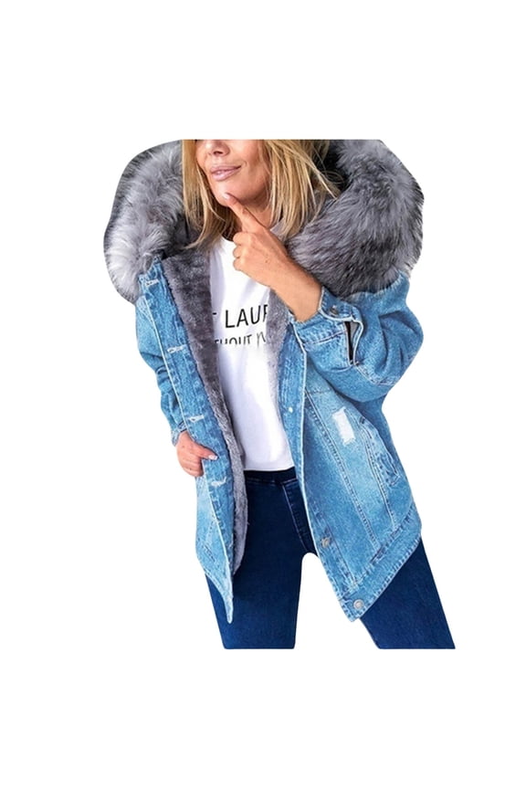 Womens Plaid Shacket Jacket Long Sleeve Hooded Jackets Fall Winter Warm Coat Light Blue, M