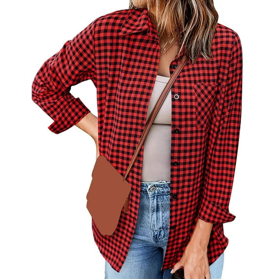 Womens Plaid Shacket Jacket Soft Button Down Shirt Roll Up Long Sleeve Shirt Blouses Preppy Clothes for Teen Girls