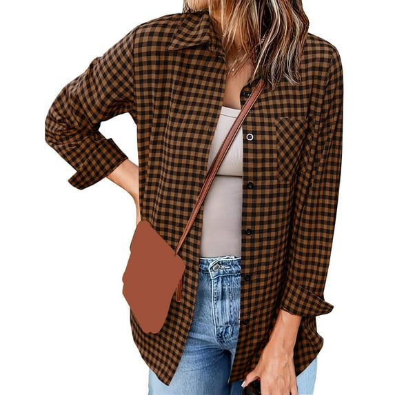 Womens Plaid Shacket Jacket Soft Button Down Shirt Roll Up Long Sleeve Shirt Blouses Preppy Clothes for Teen Girls