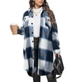thumbnail image 1 of Womens Plaid Shacket Jacket Titcea Fall Lapel Long Sleeve Button Up Flannel Shirt with Pockets Trendy Cozy Winter Woolen Coats, 1 of 3